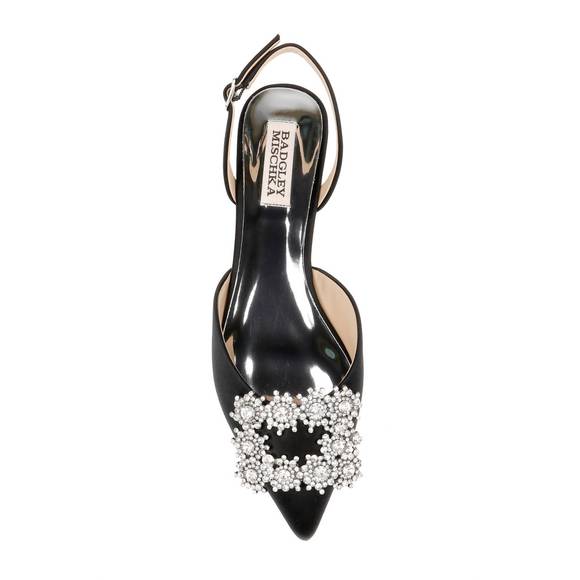 NEW BADGLEY MISCHKA saga crystal buckle pointed toe flats in black - Picture 5 of 6